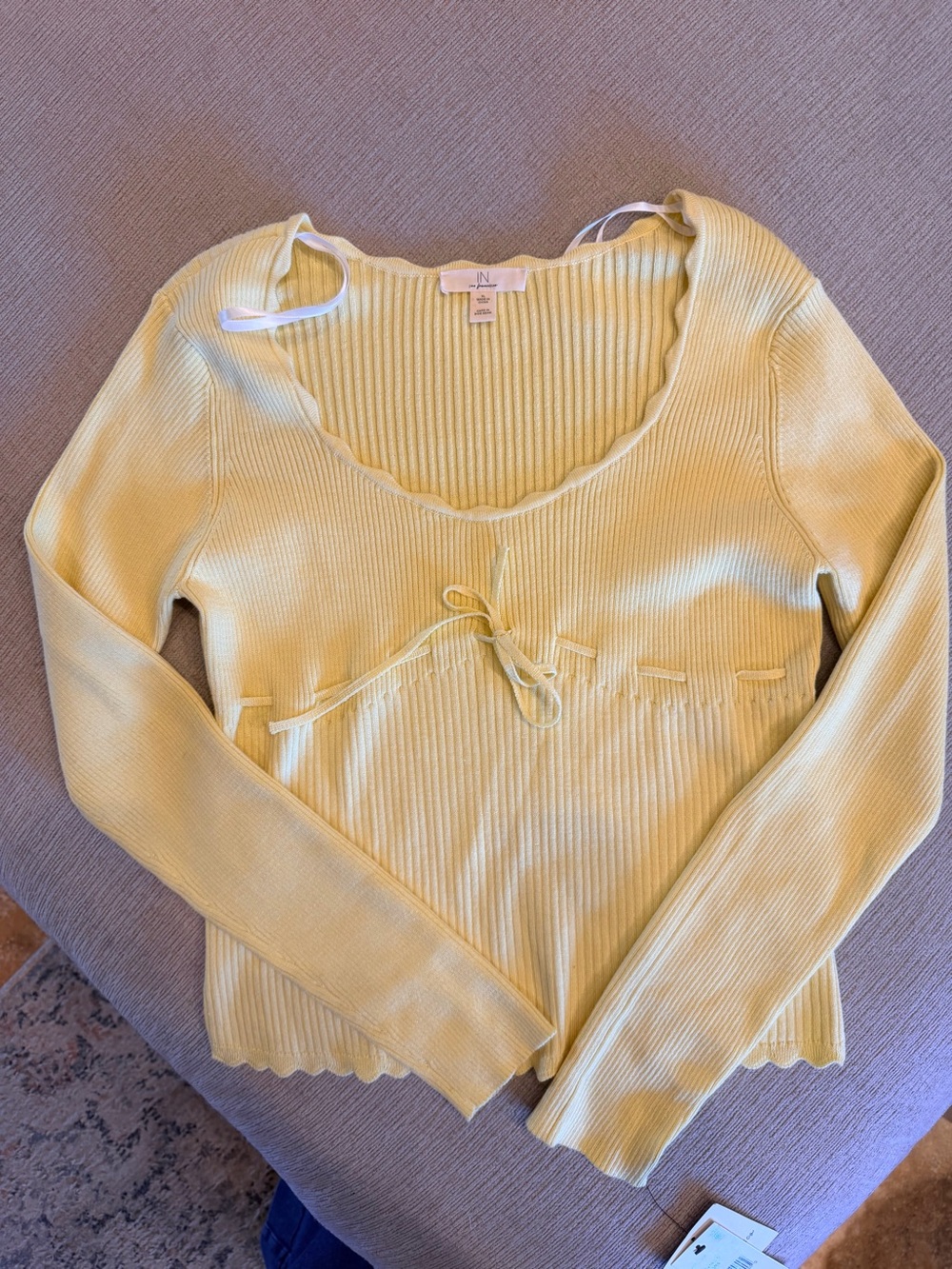 Yellow Ribbed Long-Sleeve Scoop Neck Top